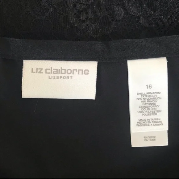 Liz Claiborne Liz Sport Skirt Size 16 Black Floral Lace Fully Lined side zipper - Picture 6 of 13